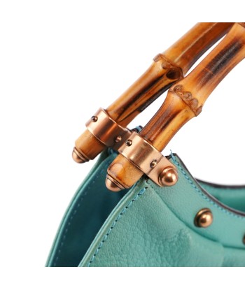 Turquoise Calfskin Bamboo Top Handle Bag acheter en ligne