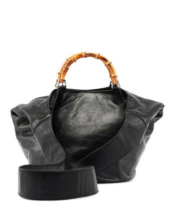 Black Calfskin Bamboo 2-Way Bag français