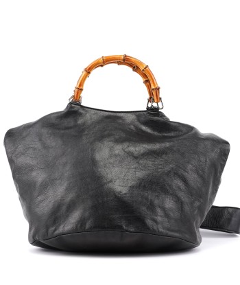 Black Calfskin Bamboo 2-Way Bag français